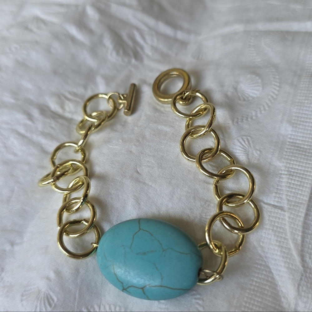 Rockcloud Turquoise aka Green Howlite Turquoise and Worry Stone, 8" BRACELET - Picture 3 of 8